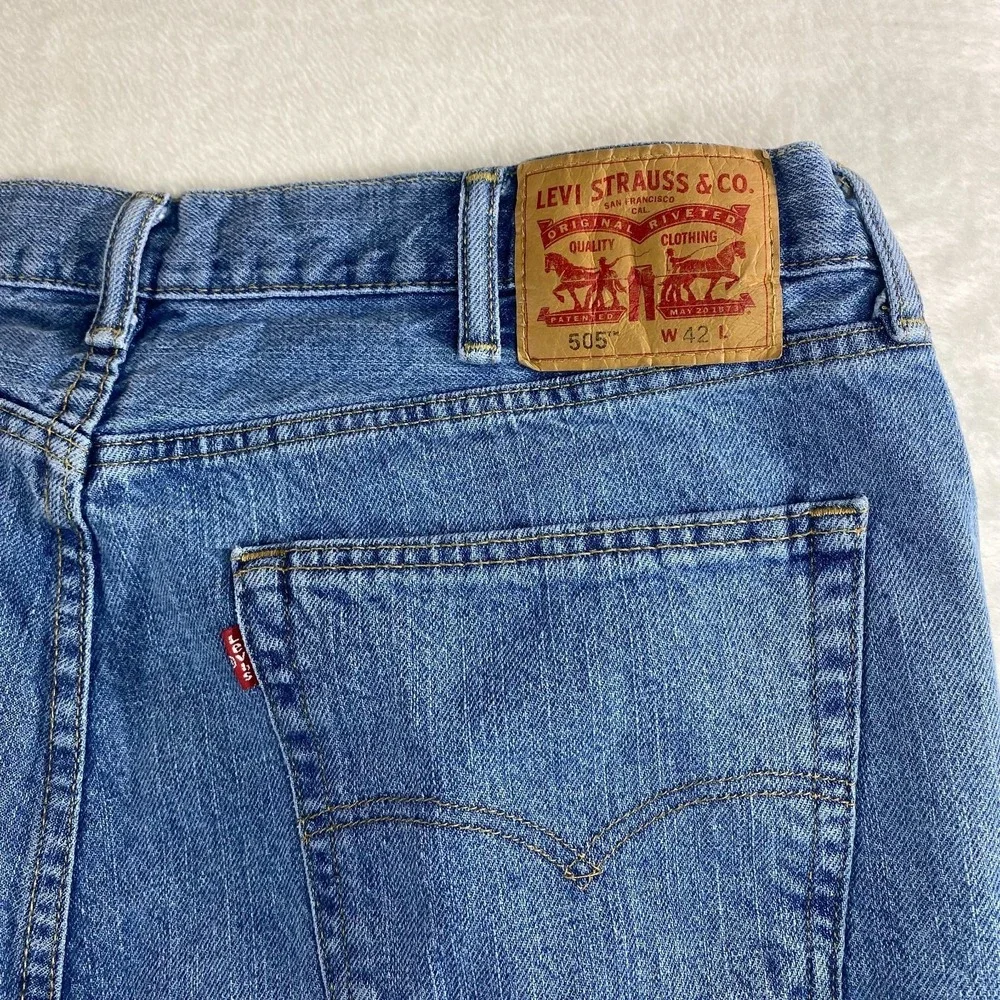 Levis 505 Jean Shorts Mens 42 Blue Vintage 00s Regular Fit‎ Mid Rise Denim Jorts